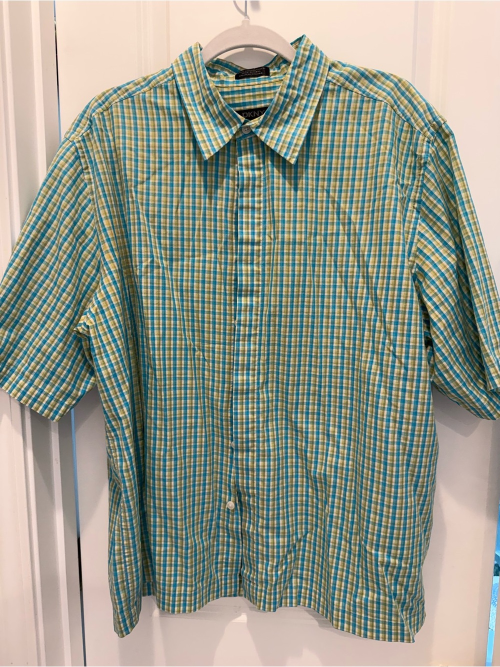 DKNY Short-Sleeve Plaid Button-Down Shirt in Yellow and Blue